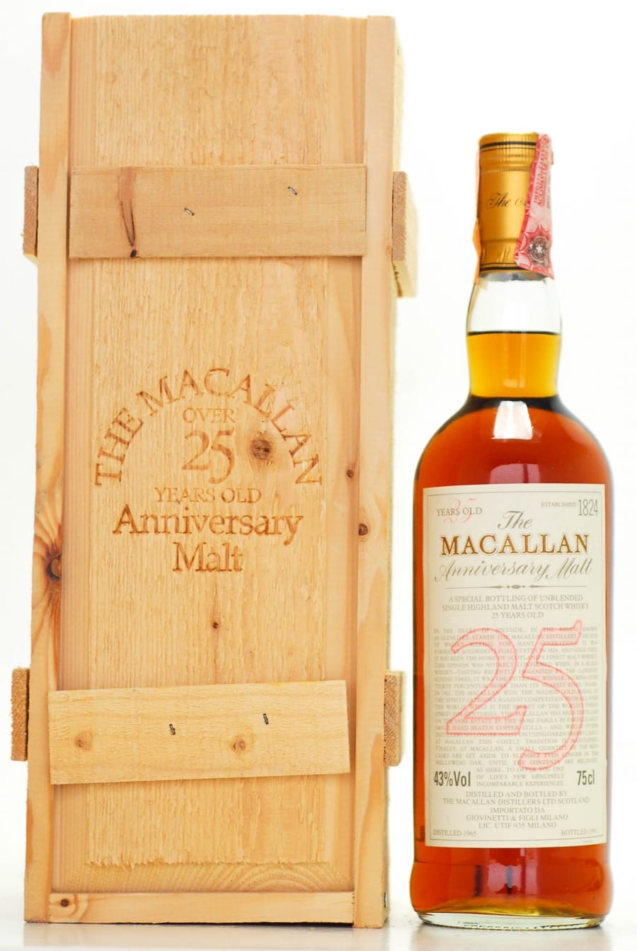 Macallan - 25 years old Anniversary Malt 1965 43% 1965 In Original Wooden Case