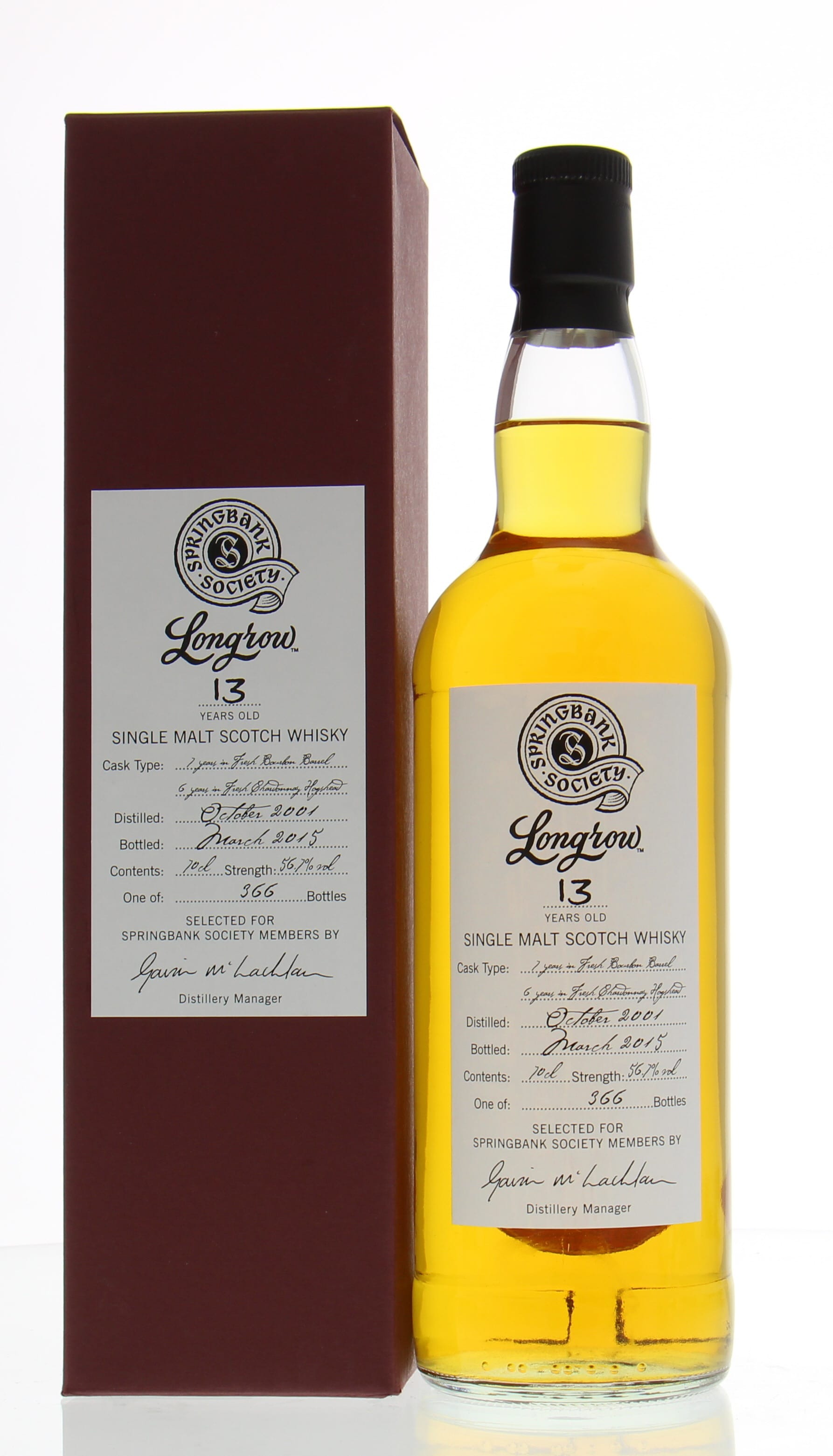 Longrow - 13 Years Old Springbank Society 1 Of 366 Bottles 56.7% 2001 In Original Container