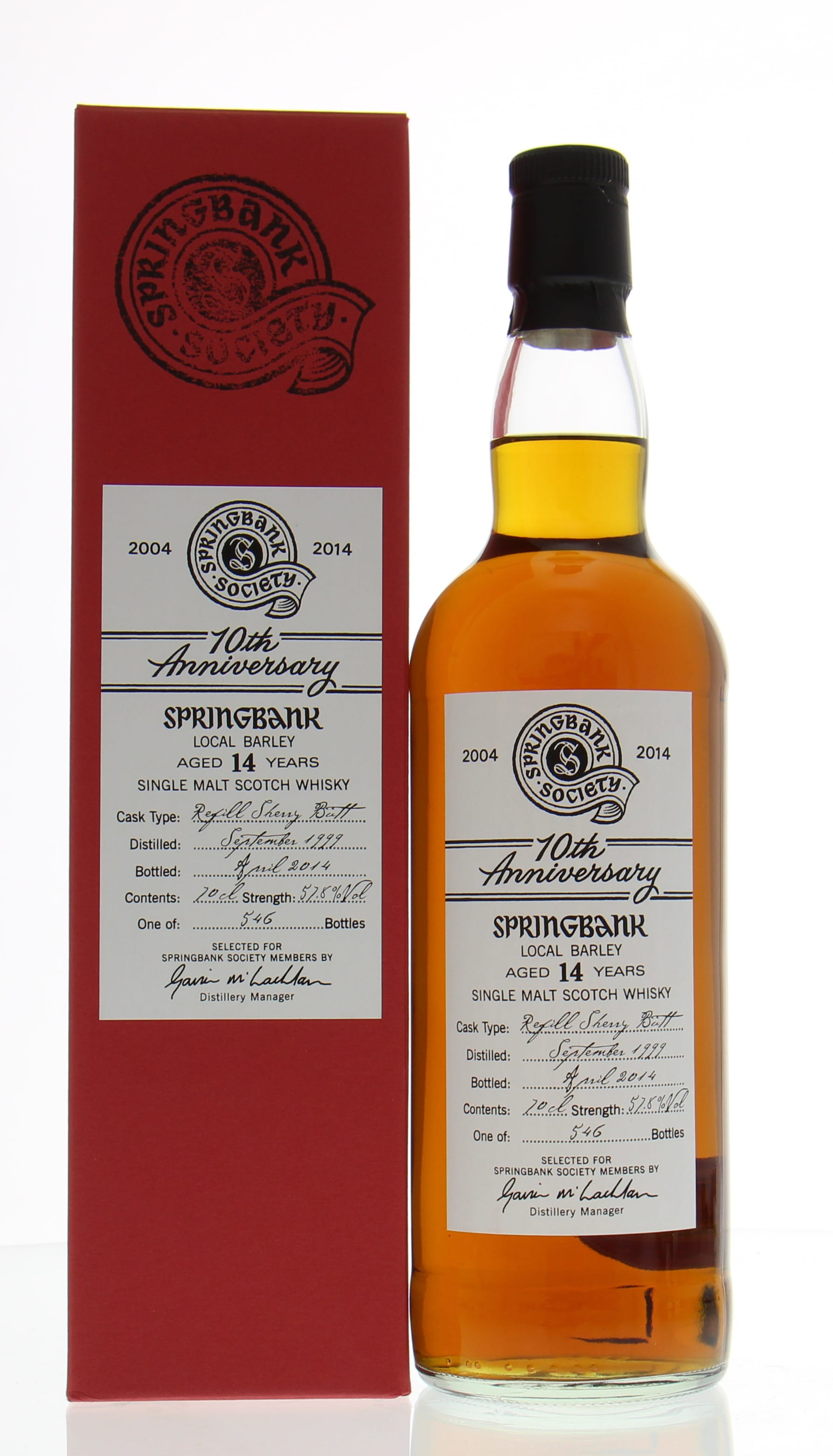 Springbank - Springbank 14 Years Old Society Bottling Local Barley 10th Anniversary of the Springbank Society 1 Of 546 Bottles 57.8% 1999 In Original Container
