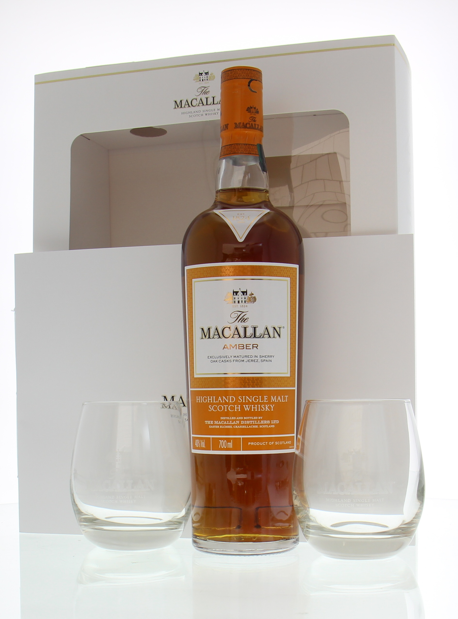 Macallan - Amber Gift Pack With 2 Glasses 40% NAS IN OC With 2 Free Glasses
