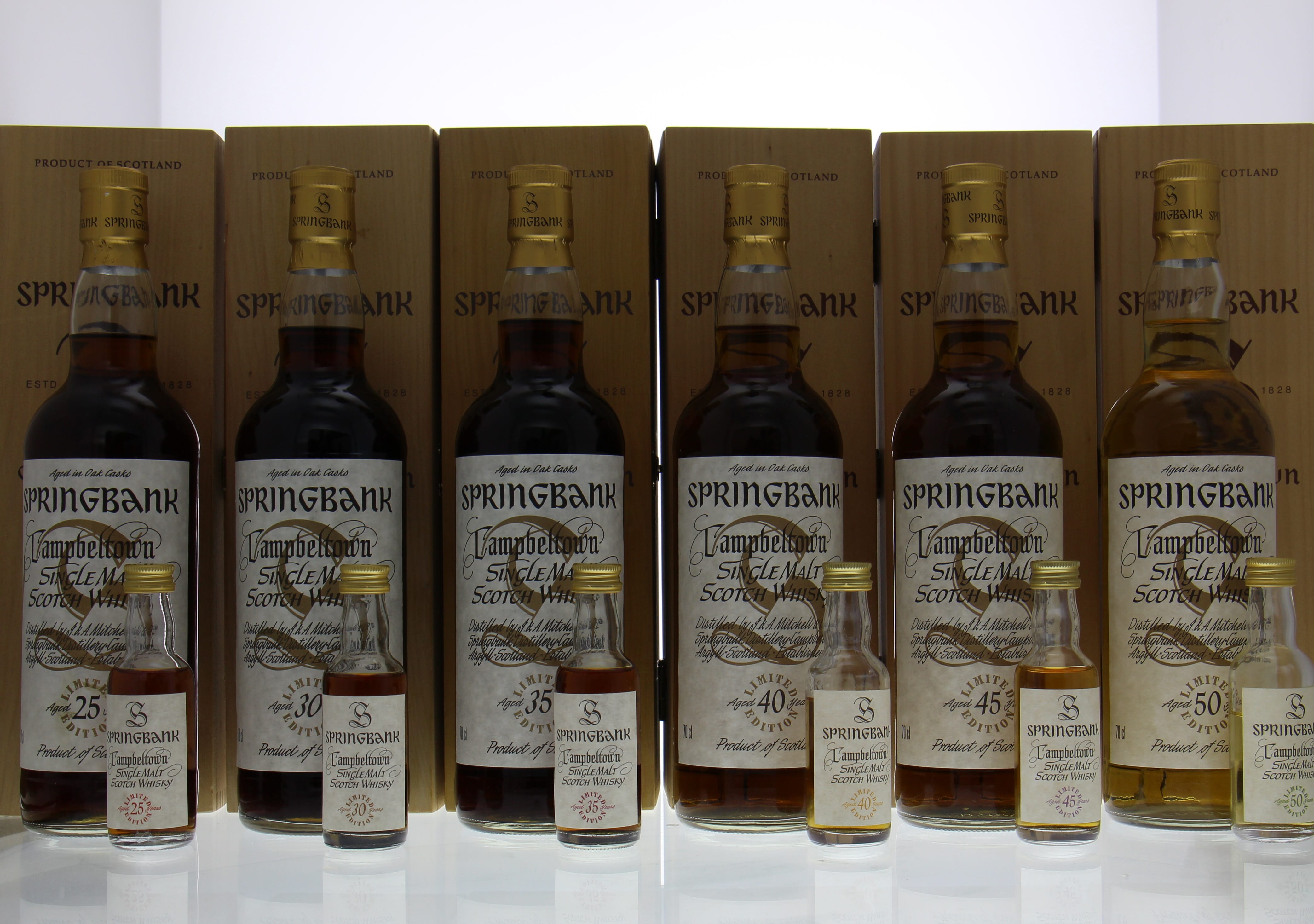 Springbank - Millenium Limited Edtion Full Set 25-30-35-40-45-50 Years Old With The Millenium Mini Set 46% selected In Original Wooden Case