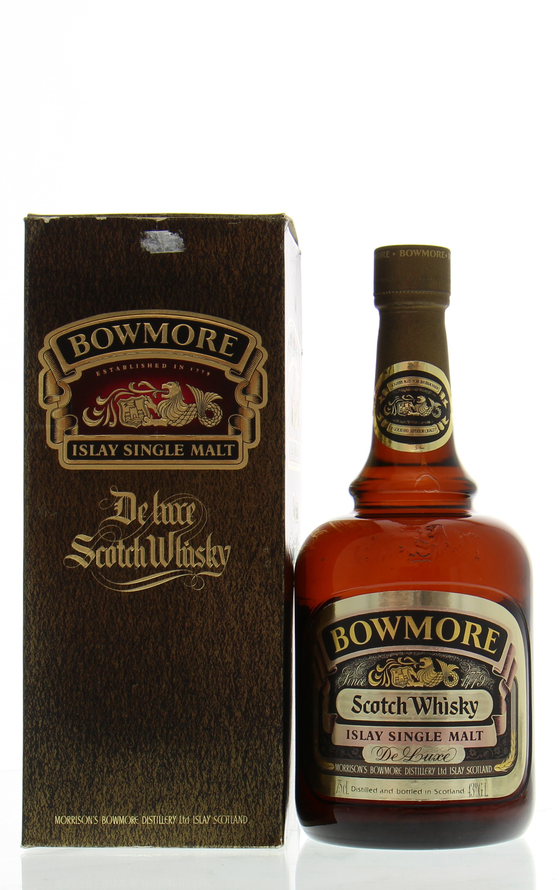 Bowmore - Bowmore De Luxe (Brown dumpy with cork stopper) 1980's 43% NV Perfect