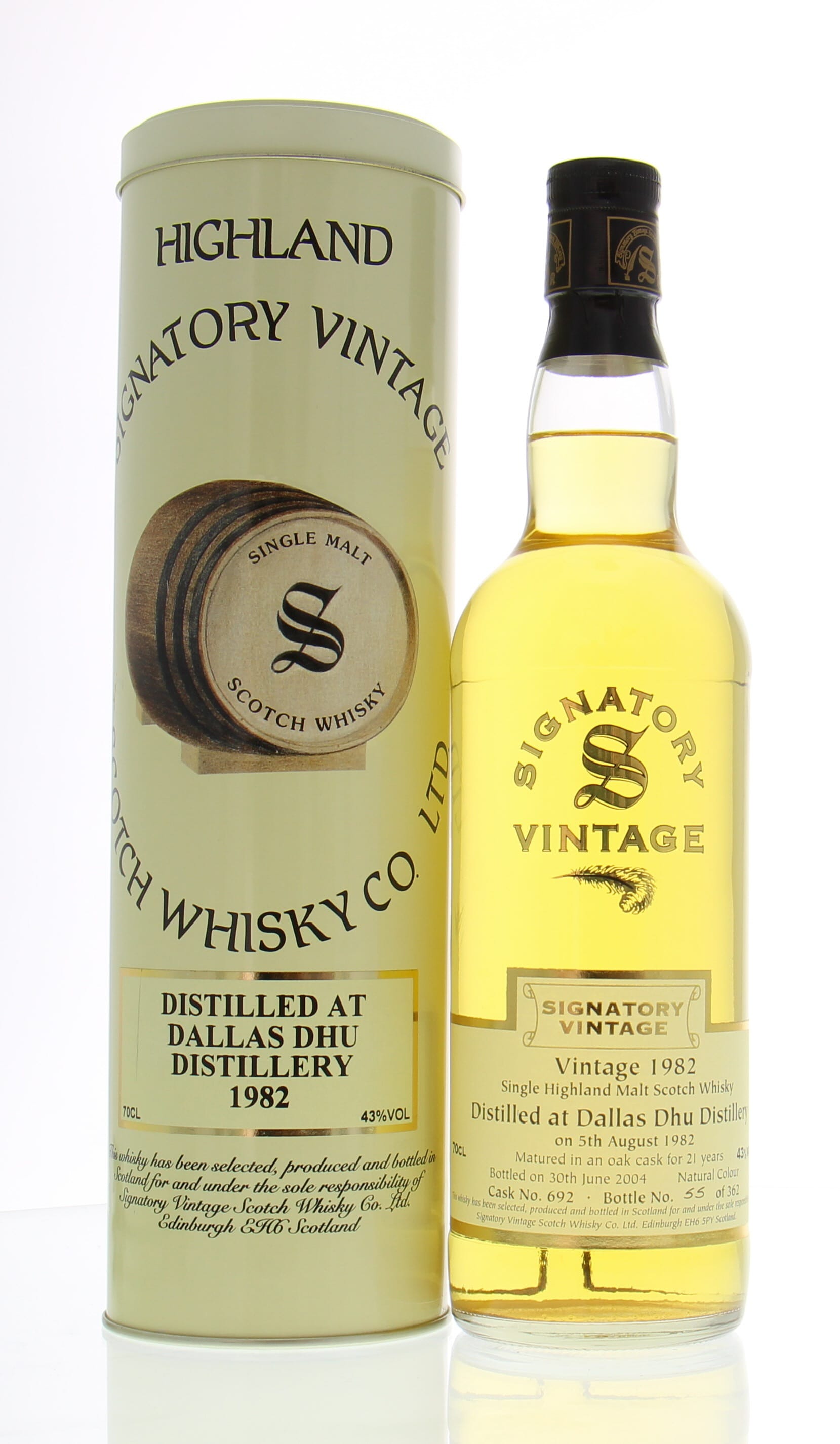 Dallas Dhu - 21 Years Old Signatory Vintage Cask 692 43% 1982 In Original Container