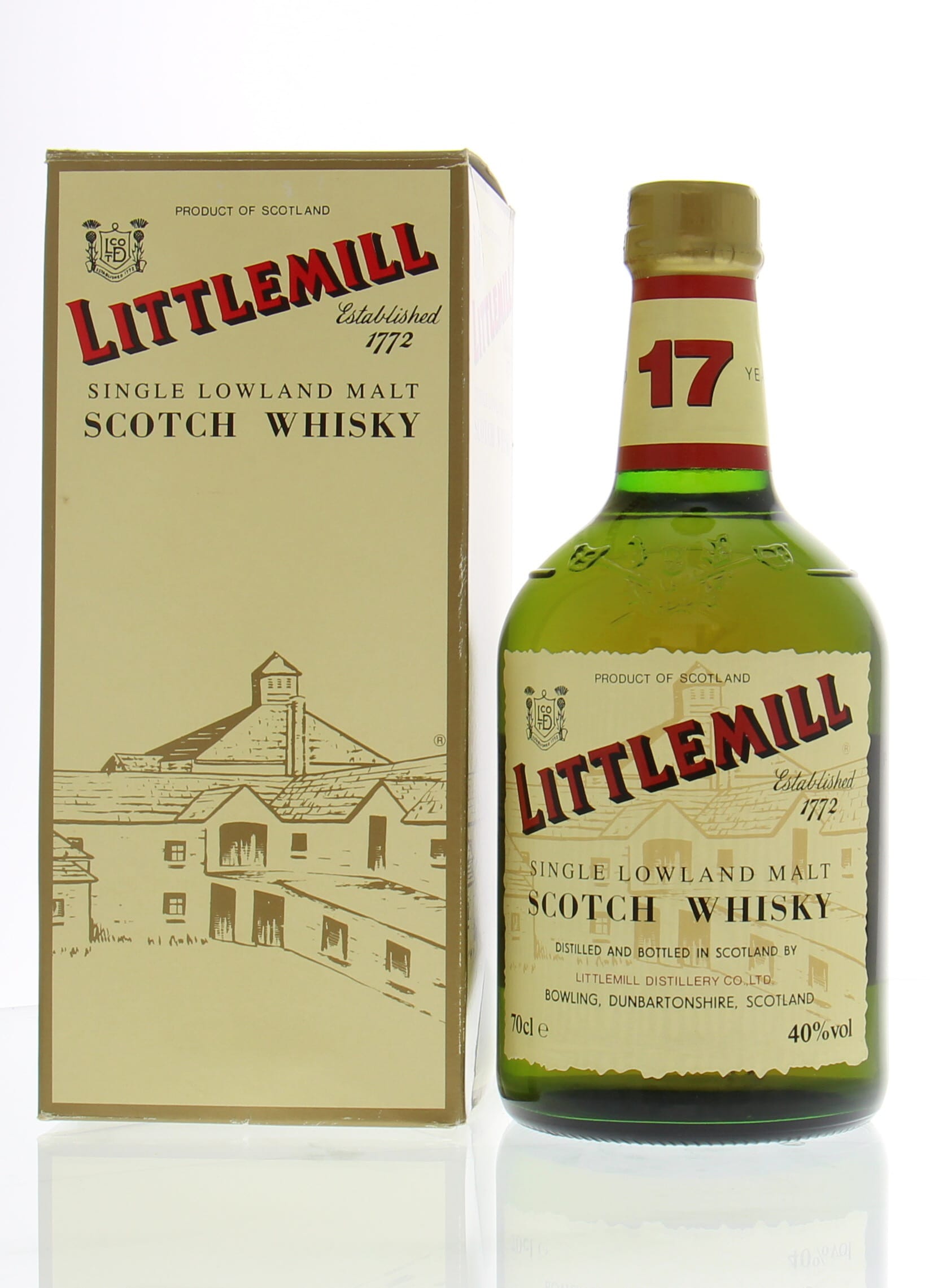 Littlemill - Littemill 17 Years Old Green Dumpy Bottle Distillery Bottling Bottled in the 80's 40% NV In Original Container