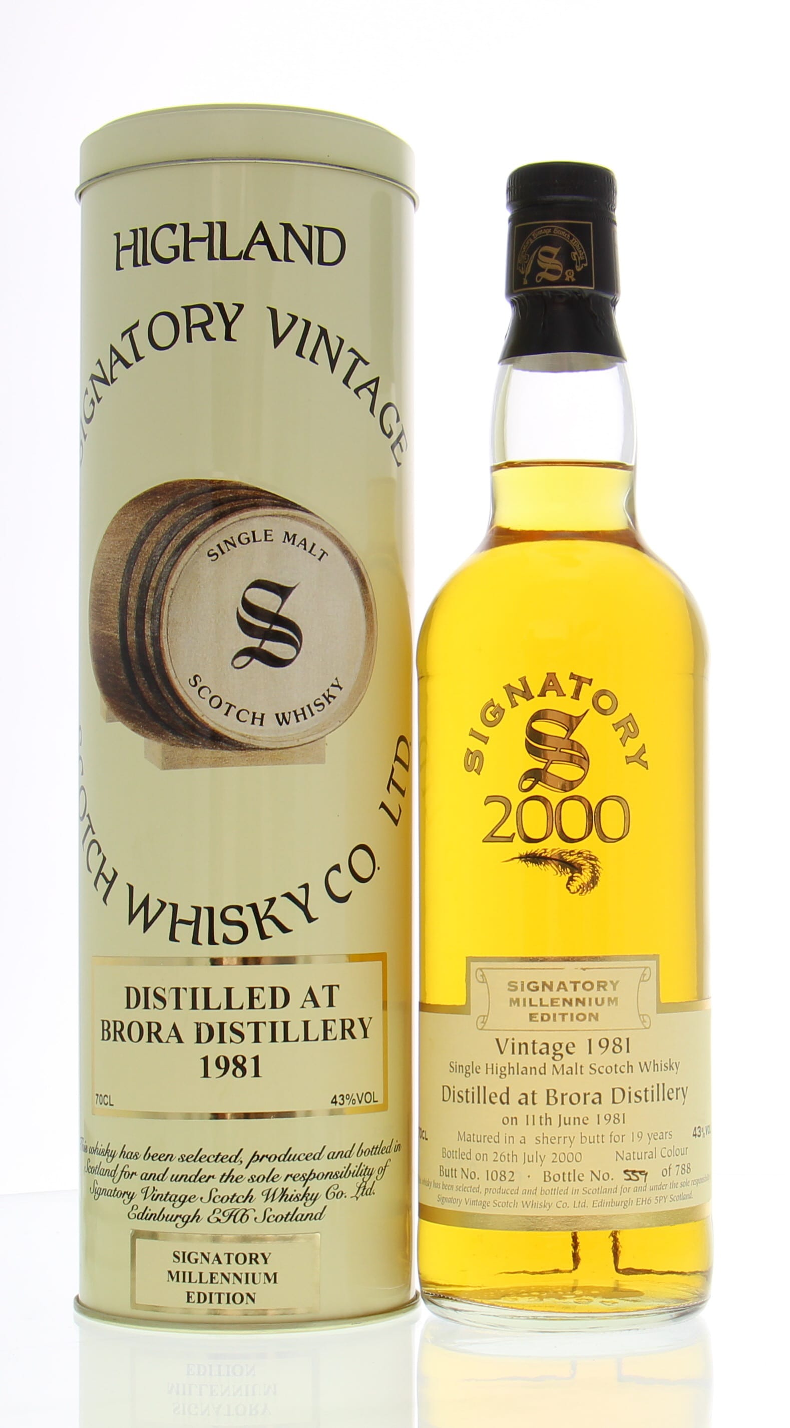 Brora - 19 Years Old Signatory Vintage Millennium Edition Cask: 1082 1 Of 788 43% 1981 In Original Container