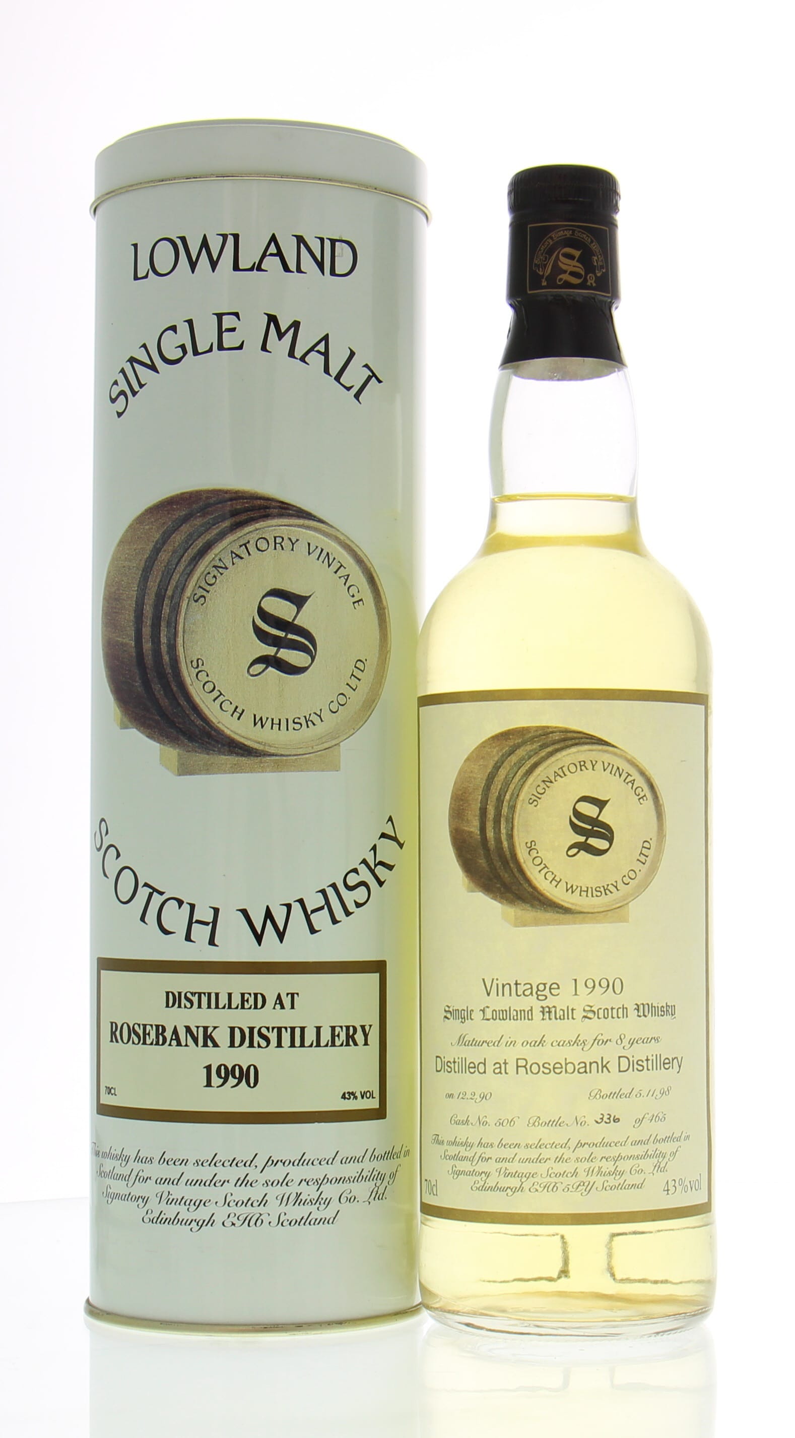 Rosebank - 8 Years Old Signatory Vintage Collection Cask: 506 1 Of 465 Bottles 43% 1990 In Original Container