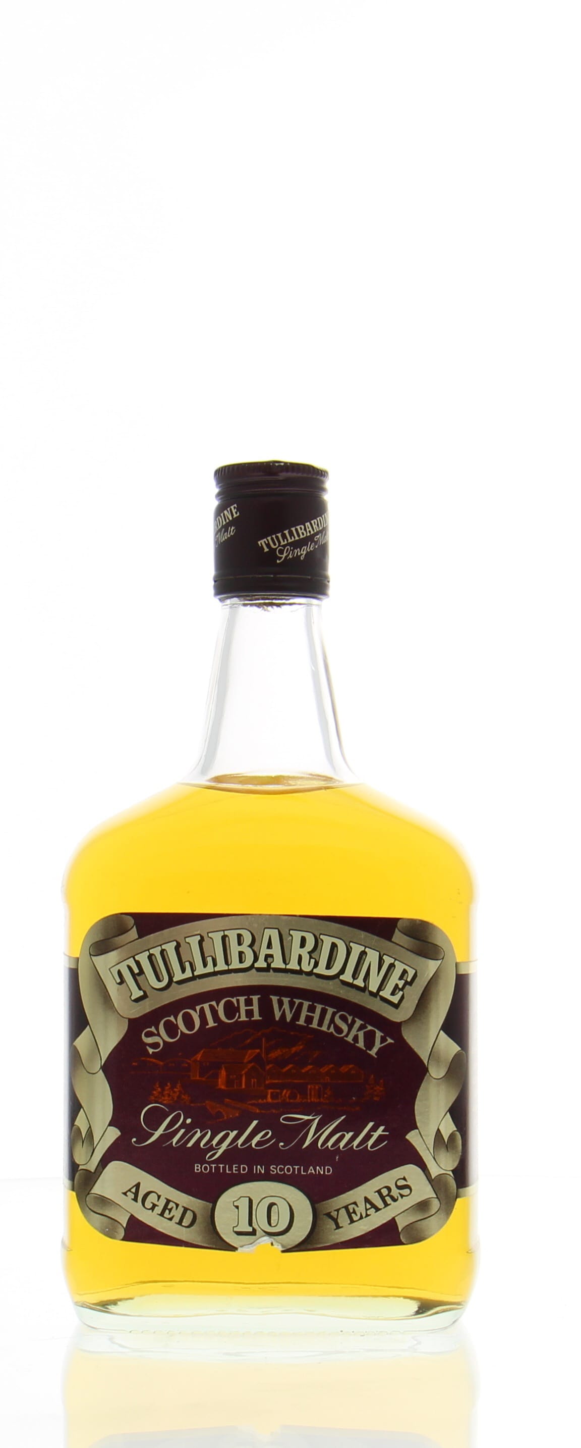 Tullibardine - 10 Years Old square bottle,with long neck and red label. Vintage 1980's bottle 40% NV Perfect