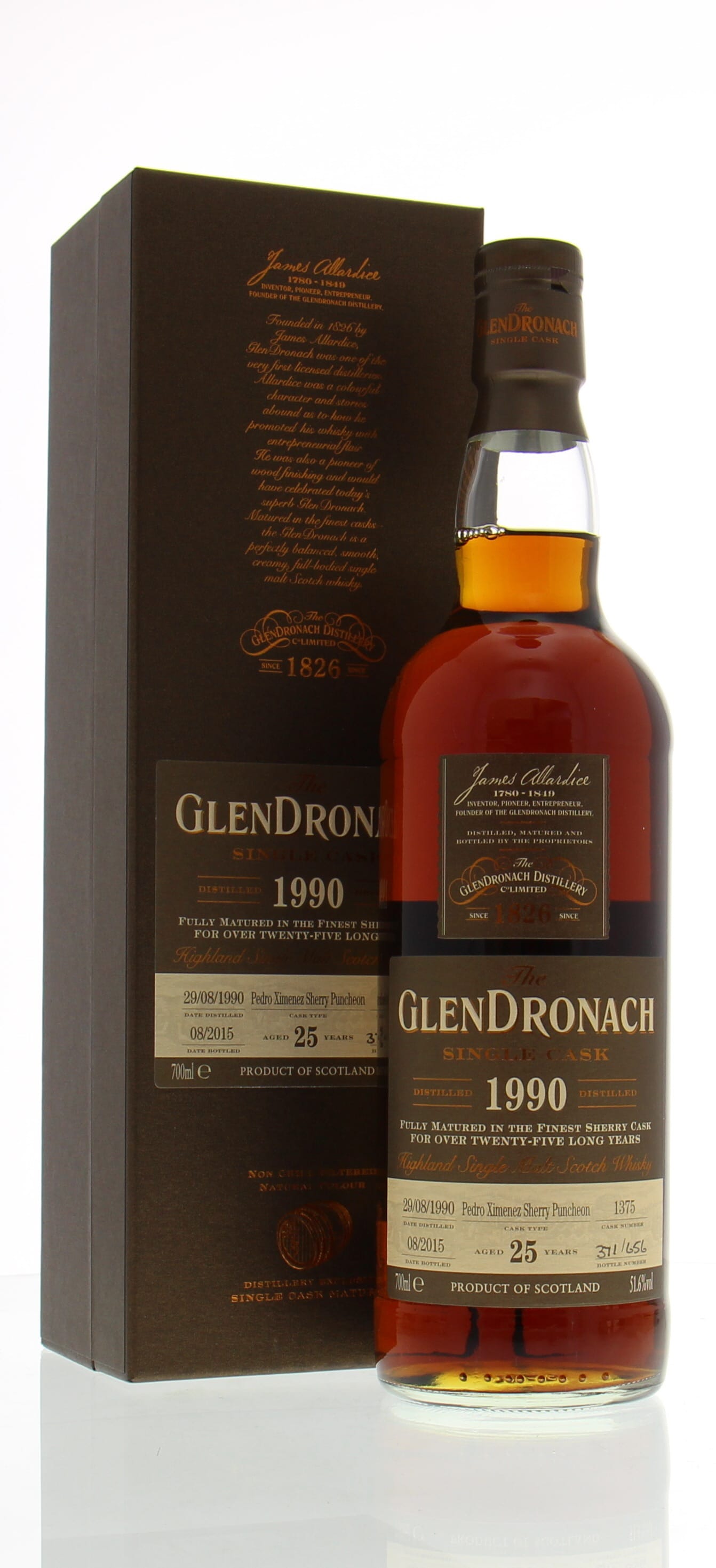 Glendronach - 25 Years Old Batch 12 Pedro Ximénez Sherry Puncheon Single Cask:1375 1 of 656 Bottles 51.6% 1990 In Original Container