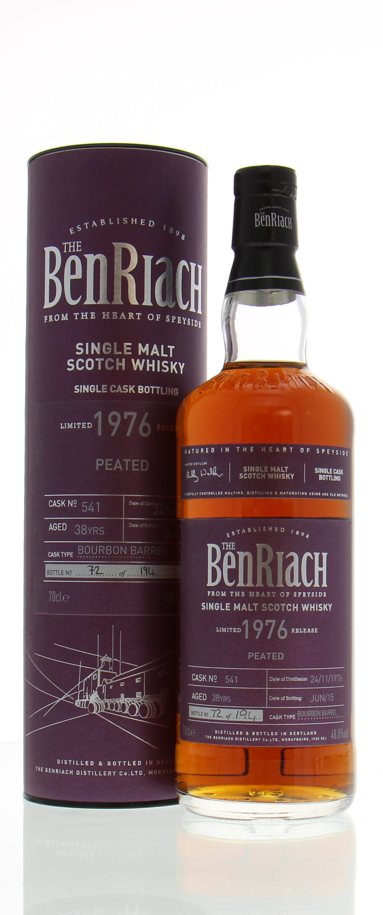 Benriach - 38 Years Old Batch #12 Bourbon Cask:541 1 Of 194 Bottles 48.8% 1976 In Original Container